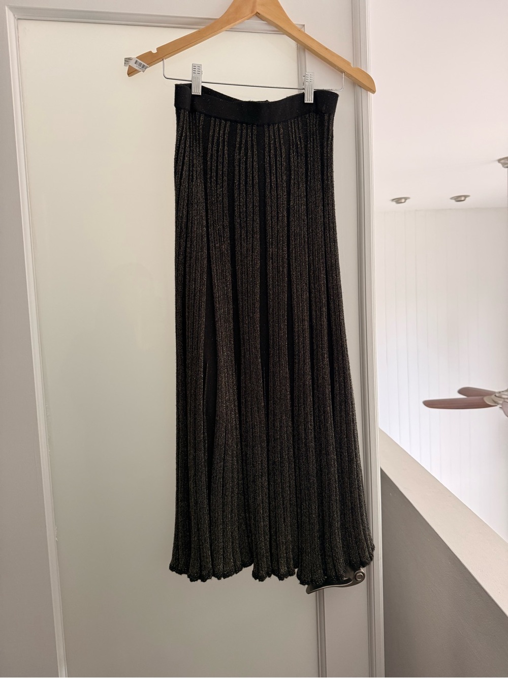 Zara Black Metallic Pleated Midi Skirt